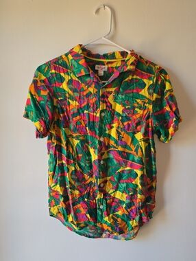 Boy's Short-Sleeve Tropical Button Down Shirt - Green/Yellow/Orange